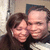 Two people pose closely together in a pixelated image with slight variations across four