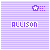 Pixelated icon with 'ALLISON' text and star animation on purple striped background, showing motion across frames.