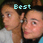 Two people in close proximity with text overlays reading Best, Friends, Forever, (by Carson) in light blue pixelated font.