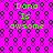 Pixelated green text 'Dana is awesome' repeated across a bright pink background with black and purple circular patterns.