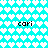 Pixelated cyan background with white heart shapes and repeated black text 'cari' in four positions.