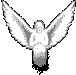 Pixelated angel icon with outstretched wings in four variations showing wing position changes against gray background.