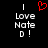Black background with white pixelated text reading "I Love Note D!" and a red pixelated heart symbol above the text.