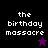 Four display 'the birthday massacre' text with a star symbol; top-left is black background, bottom-right is dark purple, and two are medium purple