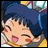 A 48x48 pixel buddy icon featuring a cartoon character with blue hair and pink cheeks on the left, paired with "Anime IM" text in white pixelated font on a black background to the right.