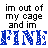 Animated sequence of blue text 'PINK' repeating horizontally with black text 'im out of my cage and im' above each on white background