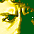 Pixelated static icon showing a yellow figure with green accents against a split background of light and dark green, resembling a stylized character or mascot.