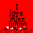 Red background with black text reading "I Love Alex" and white floral accents at the bottom, animated to show subtle pixel shifts in the lower section.