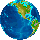 Nine pixelated globe views arranged in a , each showing different continents with blue oceans and green/brown landmasses