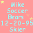 A static image with a pink background displays repeated text in light blue and yellow stars, showing 'Mike Soccer Bears 12-20-95 Skier' across multiple