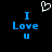 Pixelated blue text "I Love u" on black background with white heart symbol above, two identical static frames side-by-side.