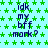 Static image with light blue background covered in green star patterns, displaying repeated text "idk my bff mark?" in dark blue pixelated font.