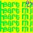 green pixelated text on a bright yellow background with one purple heart symbol in the top-center