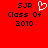 Red background with black text 'SJR Class Of 2010' and a white pixelated heart symbol above 'Class Of' on the left side.