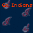 Dark blue background with multiple red and white teardrop-shaped icons, orange pixelated text reading 'Go Indians' on left side.