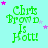 Green text reading "Chris Brown Is Hott!" on a light cyan background with scattered pink and purple stars.