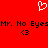 Red background with white pixelated heart at top, black text "Mr. No Eyes" repeated twice below, two black pixelated <3 symbols centered under the text.