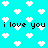 Pixelated cyan background with white heart shapes and repeated "i love you" text in black pixel font across four frames of an animated contact sheet.