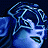 Pixelated blue-toned static icon featuring a stylized character face with flowing hair and abstract background elements.