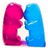 Two pixelated figures in pink and blue embrace with a white star between them on a white background.