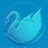 Animated swan icon with light blue body and neck, dark blue outline, circular water ripple effect on solid blue background.