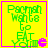Yellow square with purple border containing green pixelated text "Pac-Man Wants To Eat You" and pink Pac-Man icon, animated to shift position.