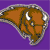 Pixelated brown and gray object with curved edges and white highlights on a solid purple background.