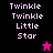 Four display "Twinkle Twinkle Little Star" text with star icons; top-left black background, top-right purple, bottom-left bright pink, bottom-right dark purple