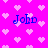Pixelated pink background with white heart shapes and blue text reading "John" in four positions.