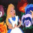 Animated sequence showing three distinct Disney princesses in separate with visible pixelation