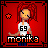 Pixel art of a character with red hair in a ponytail wearing a white shirt with '69' on it, standing against a red background with a star symbol.