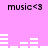 Pixelated text and audio waveforms on a pink background with repeated 'music<3' labels.