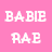 Four quadrants display the text BABIE RAE in white pixelated font against pink, dark purple, black, and gray backgrounds.