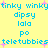Yellow background with blue text and pink stars, repeating 'tinky winky', 'dipsy', 'lala', 'po', and 'teletubbies' in a pattern