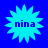 Four identical cyan starburst shapes with 'nina' text on a solid blue background, arranged in a