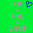 Green background displays pink text H.R. + A.M. = LOVE with blue pixelated heart symbol above the plus sign.
