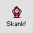 Pixel art character in red outfit with brown hair, hands raised near head across showing slight pose variations