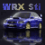 Pixelated image of a blue and silver sedan with 'WRX Sti' text above it on dark background.