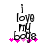 Black text reading "I love my boba" with pink starbursts at the bottom, displayed in two nearly identical frames with slight pixel variations.