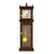 Animated clock icon with brown wooden frame, white clock face showing black numerals and hands, yellow pendulum swinging left to right across three of four identical frames