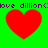 Green background with four red hearts and purple text reading 'love dillion()' repeated twice horizontally.