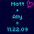 Pixelated text displays 'Matt' with a pink heart symbol, 'Ally', an equals sign, and '11.22.09' on a dark blue background.