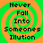 Four identical pixelated arranged in a , each displaying the text "Never Fall Into Someones Illusion" over an orange and green spiral background