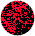 Three circular pixelated images display a red and black patterned sphere with shifting black pixel clusters across frames.