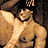 A 48x48 pixel animated contact sheet showing three frames of a buddy icon featuring a muscular cartoon character, text elements, and a website URL on a gray background.