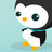 Pixelated penguin character with black head, white face, orange beak and feet, teal scarf on light blue background; pink with "Walk It Out" text