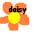 Pixelated flower icon with orange petals and yellow center, black text 'doisy' overlaid on the upper portion.
