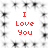 Red text "I Love You" appears in four identical quadrants on a white background with black pixelated noise patterns.