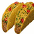 Two pixelated tacos with red and green toppings on a white background, next to blue text reading 'tacos are good!!!' in green pixels.