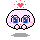 Pixelated pink round character with blue eyes and tears, showing multiple emotional states including heart-eyed joy, crying sadness, and angry frustration